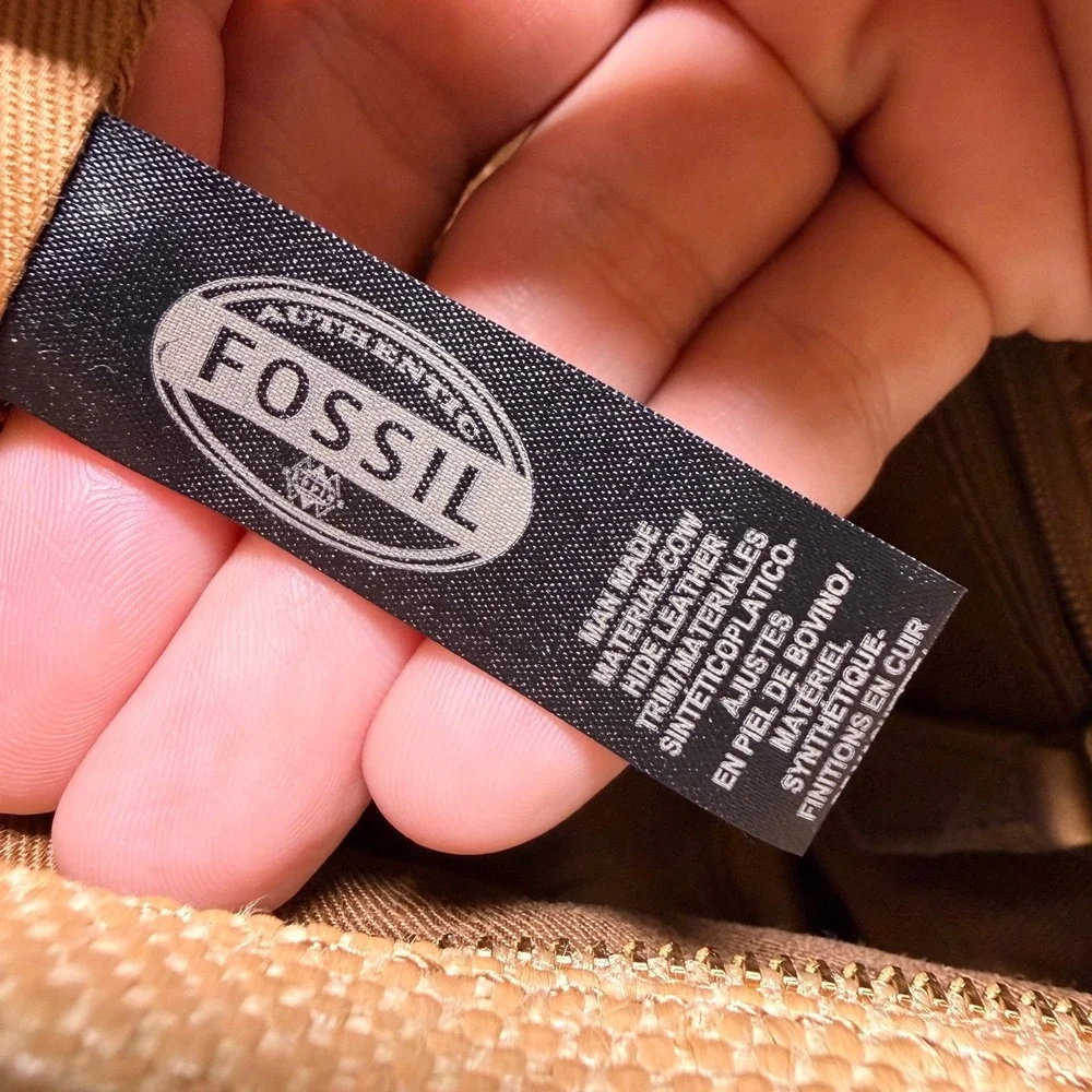 Fossil Preston Straw Crossbody Bag Beige Leather Trim New with Tags